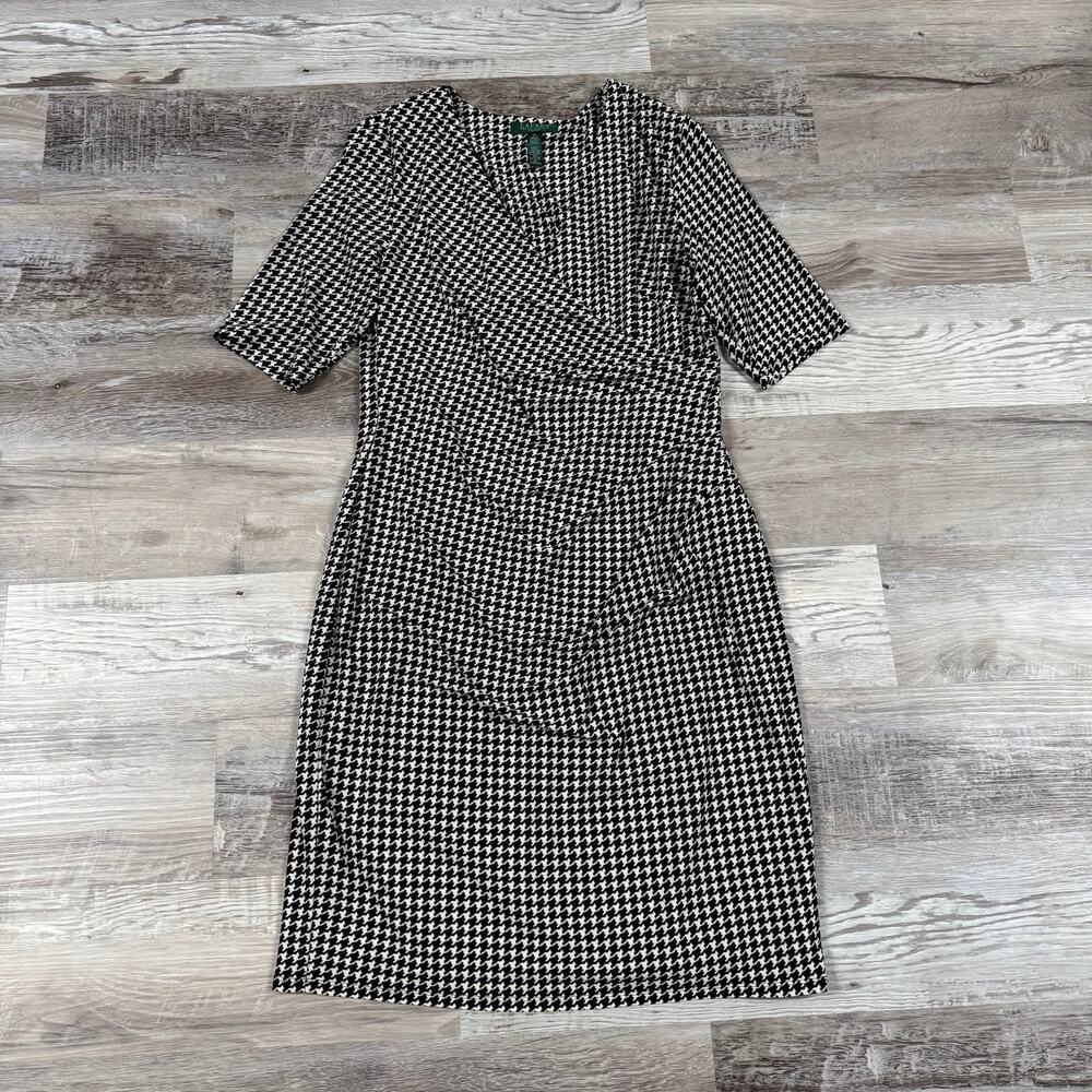 Lauren Ralph Lauren Houndstooth Faux Wrap Midi Dress Office Siren Mod Fall 14